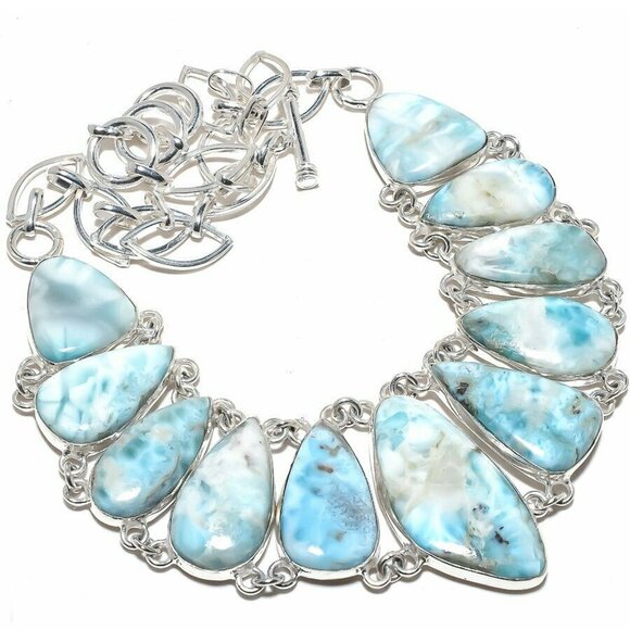 NEW - Caribbean Larimar Stone Sterling Adjustable Necklace - Picture 7 of 7